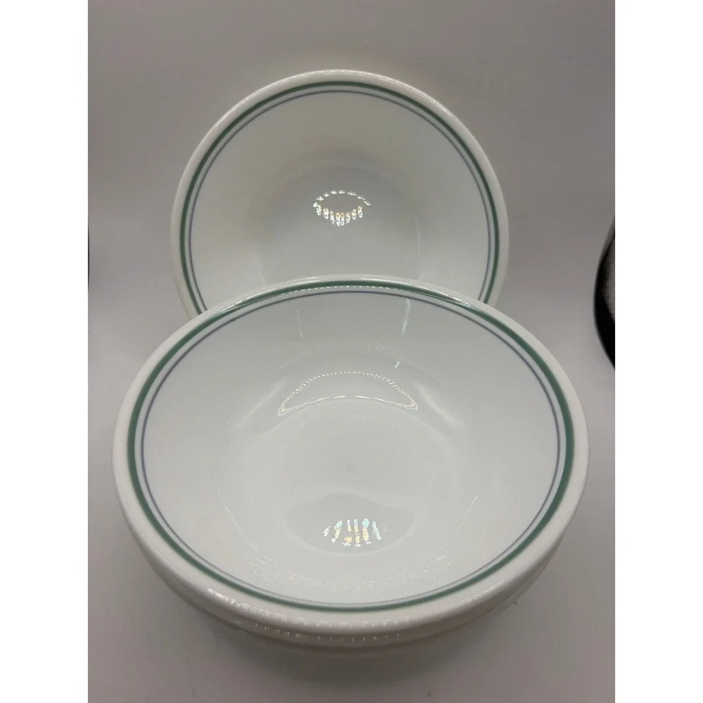 4 Corelle Country Cottage Cereal Bowls Vintage Blue Green Stripe 6 1/4